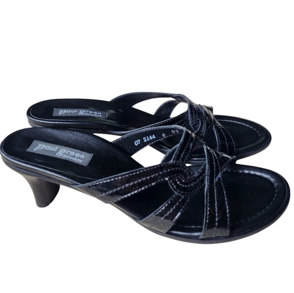Paul Green Leather Munchen Low Kitten Heel Sandals Black Y2K Size 6 - Picture 1 of 12